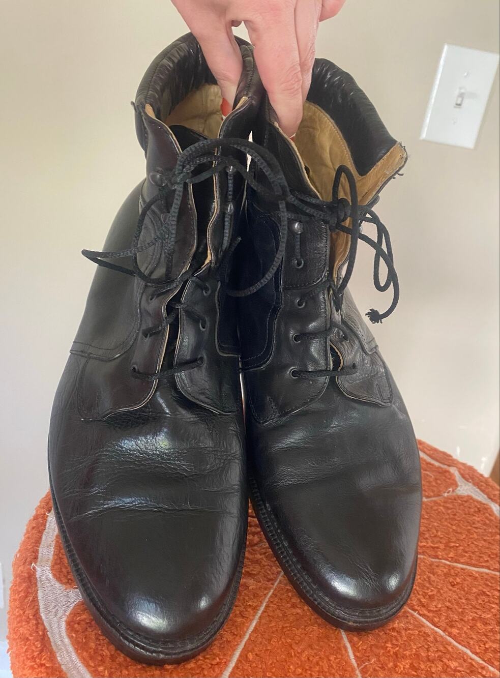 Kenneth Cole NY black leather lace up boots casual size 13 mens Italy